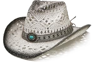 YOUBADU Western Straw Cowboy and Cowgirl Hats with Decorative Bands - Unisex Wide Brim Raffia Style Sun Hat