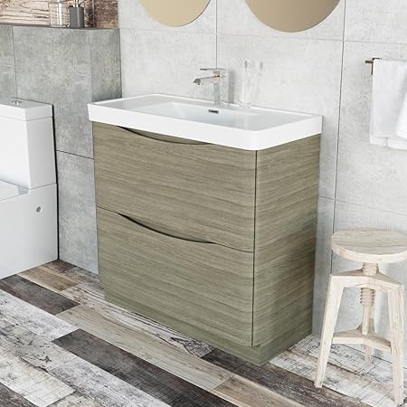 Eaton Grey Oak Bathroom Floor Standing Vanity Sink Unit Resin Sink