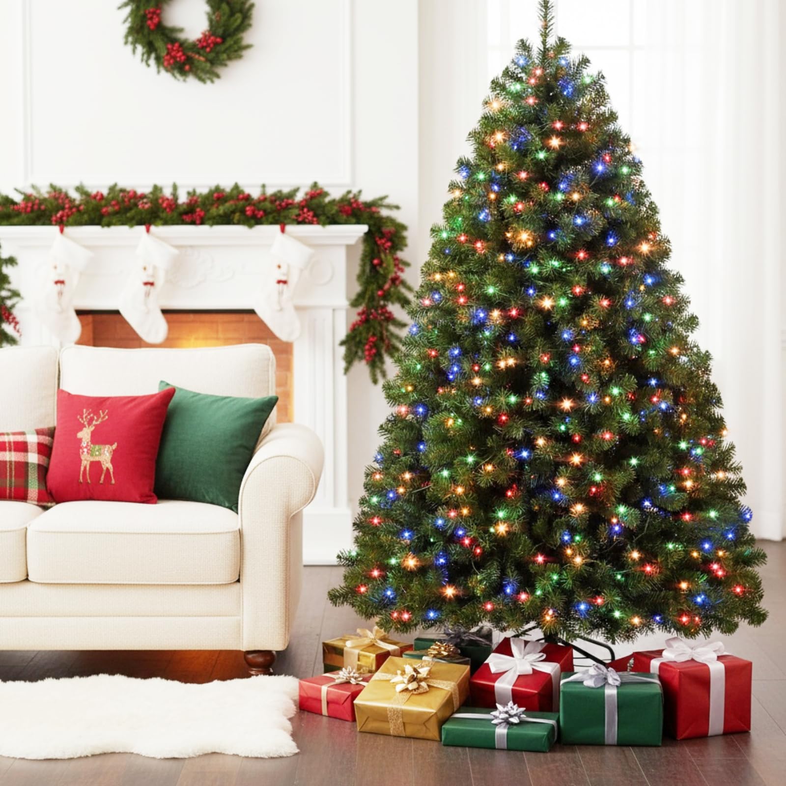 Himimi Árbol de Navidad Artificial Premium de 180 cm con iluminación LED RGB, 1000 Puntas de Ramas, Soporte de Metal, Ramas Plegables, Guantes incluidos, árbol de Navidad para decoración navideña