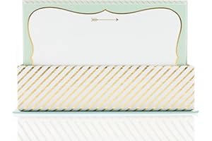 Graphique Mint and Gold Flat Notes – Note Card Stationery with Stylish, Soft Teal Border and Printed Gold Arrow, 50 Note Cards and Matching Envelopes for Thank You Notes, Invitations, Gifts and More, 5.625" x 3.5"