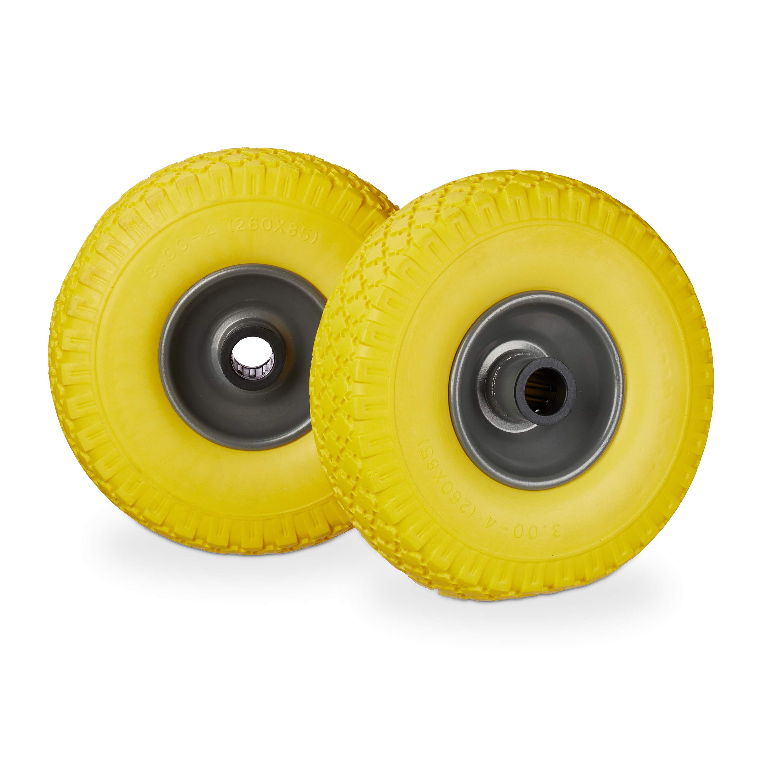 Relaxdays Hand Truck Spare Tyre Set, Flatproof, 3.00-4 Solid Rubber Wheel, 25mm Axle, 100 kg, 260 x 85 mm, Yellow-Grey