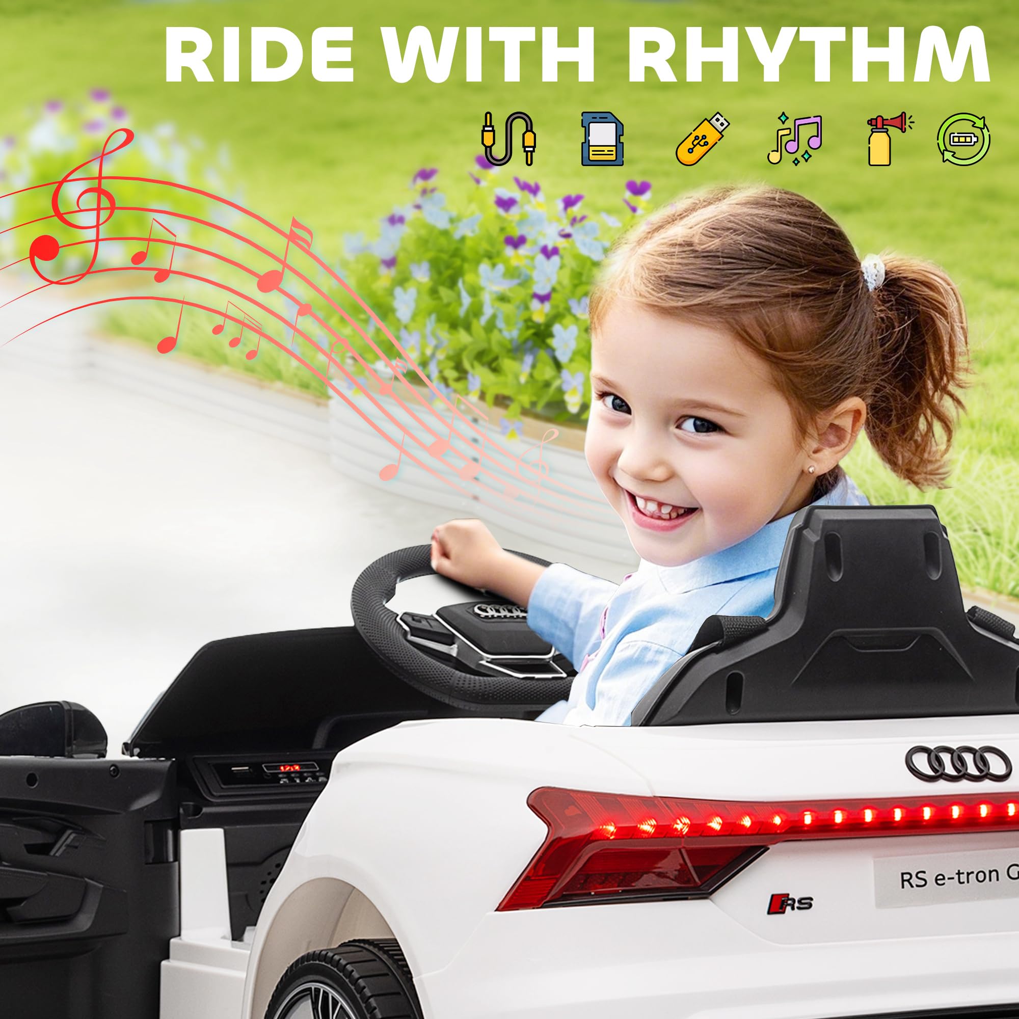 Aosom Licensed Audi RS e-tron GT 12V Ride On Car Truck for Kids, Electric Car Ride On Vehicle w/Parent Remote Control, Music, Lights, for Toddlers, White