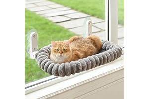 Zoratoo Cat Window Perch with Bolster, Cordless Foldable Cat Window Hammock with Strong Suction Cups & Metal Frame, Machine Washable Pet Bed for Indoor Cats (Gray, Medium)