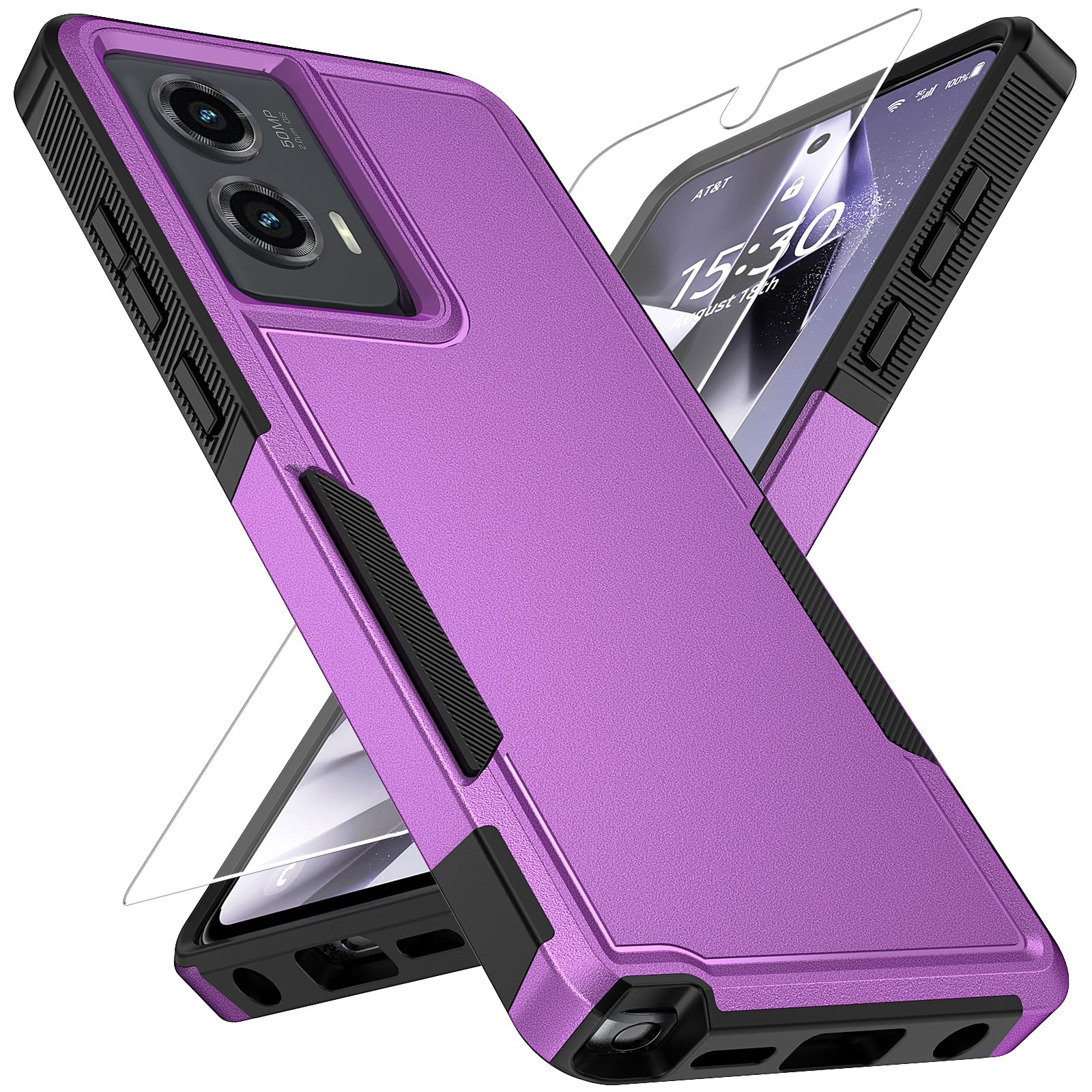 Vinve for Moto G Stylus 5G 2024 Case with HD Screen Protector, Military-Grade Shockproof & Dual-Layer Protection, Anti-Slip Grip Design Phone Case， Purple