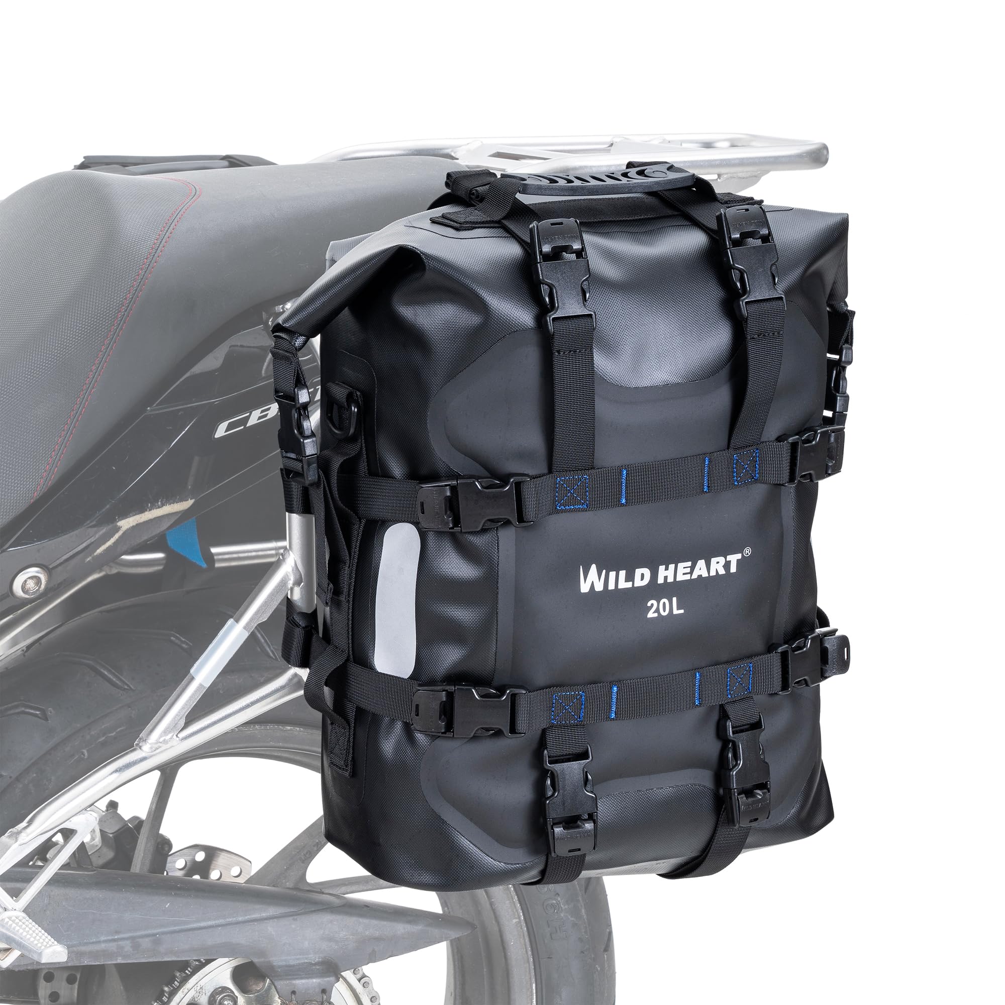 Photo 1 of WILD HEART Motorcycle side bag stainless steel suspension waterproof bag Saddlebags 20L/25L waterproof Pianner Bag wear-resistant general-purpose Bike accessories (Black TPU, 20L One Pack)