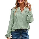 Simplee Womens Long Sleeve Blouses Dressy Casual Fall V Neck Trendy Tops 2025 Swiss Dot Shirts Button Work Fashion Clothes