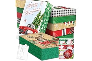 PARTY FUNNY 12 Extra Large Christmas Gift Wrap Boxes Bulk with Lids, 12 Tissue paper and 80 Foil Christmas gift Stickers for Wrapping Oversized Clothes (Robes, Sweater, Coat, Shirts) and Xmas Holiday Present