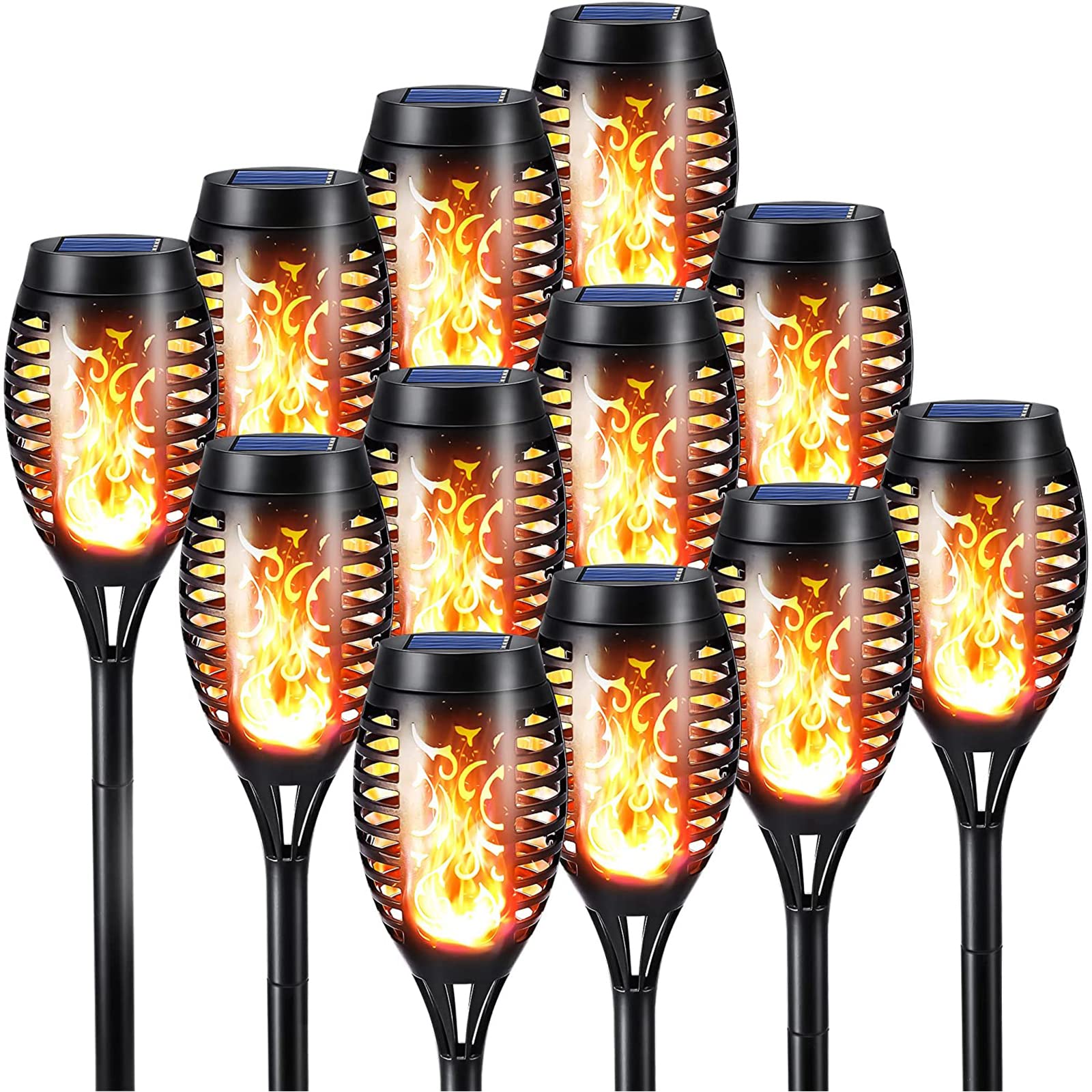 Geemoo 12 Pack Solar Flickering Dancing Flame Lights Waterproof Solar Torch Lights for Outdoor Garden Patio Pathway Yard Driveway Decorative