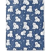 ainori Cute Polar Bear Fleece Blanket - Lightweight Soft Cozy Gifts Throw for Animal Lovers,Kids,Women,Winter White Bears Blue Blankets,Home Room Modern Festive Decor 50x60in