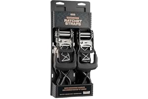 AUGO Heavy Duty Ratchet Straps & Soft Loops – Pack of 4 Extra Strong 1.5” by 10’ Ratchet Straps w/S-Hook Safety Latches & 4 Soft Loop Tie Downs – 4400Lb Break Strength for Motorcycles, ATVs, Etc.