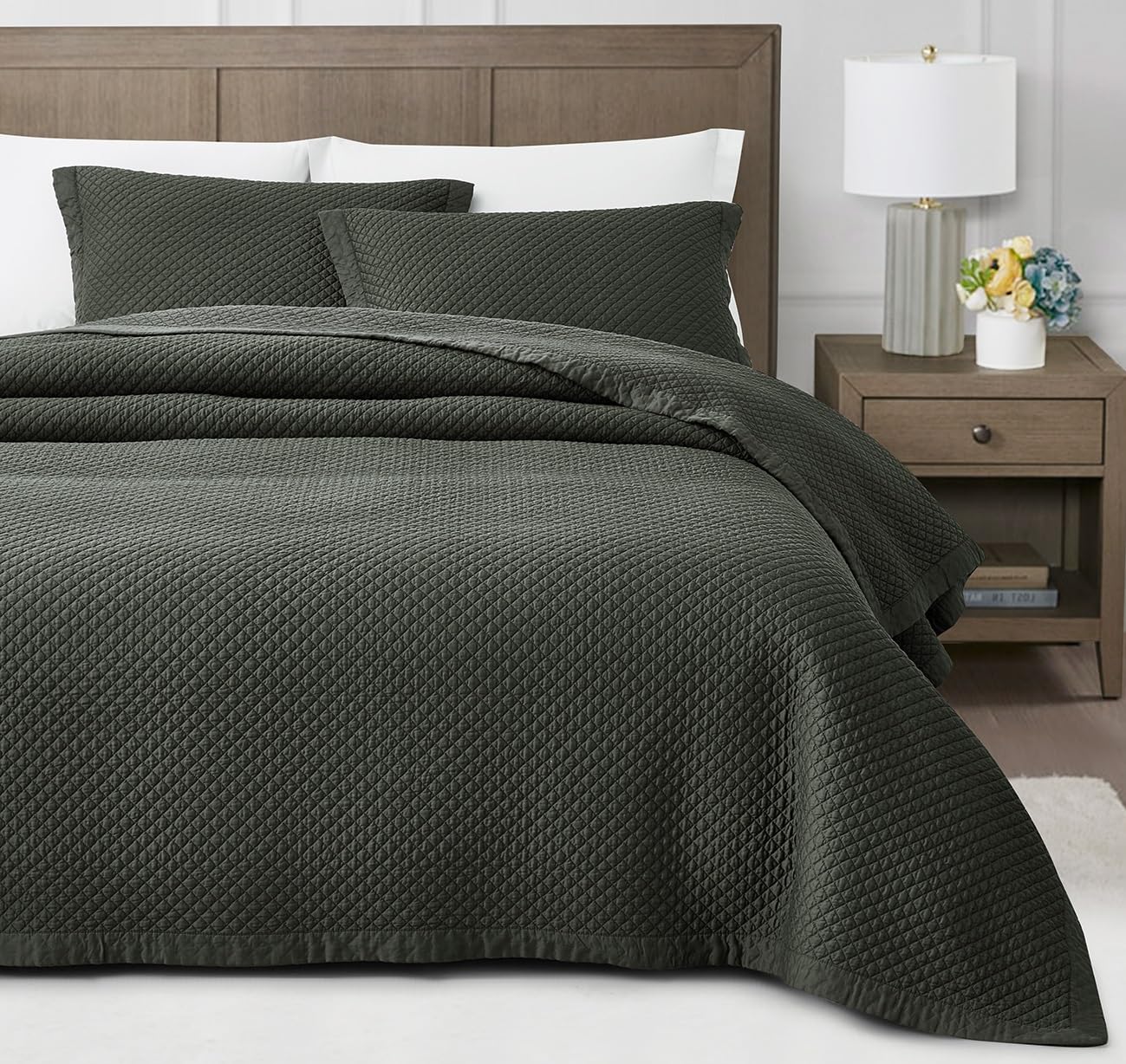 Photo 1 of Sterling Creek 100% Tencel Lyocell Quilt Set King Size - Slate Gray Diamond Stitch Quilt Silky Smooth Soft Breathable 250GSM Cotton Filling Bedding for All Seasons