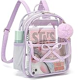 ASKSKY Clear Backpack for Stadium Events 12x12x6, Thick PVC Small Clear Bag with Leather Trim Fashion Women Backpack