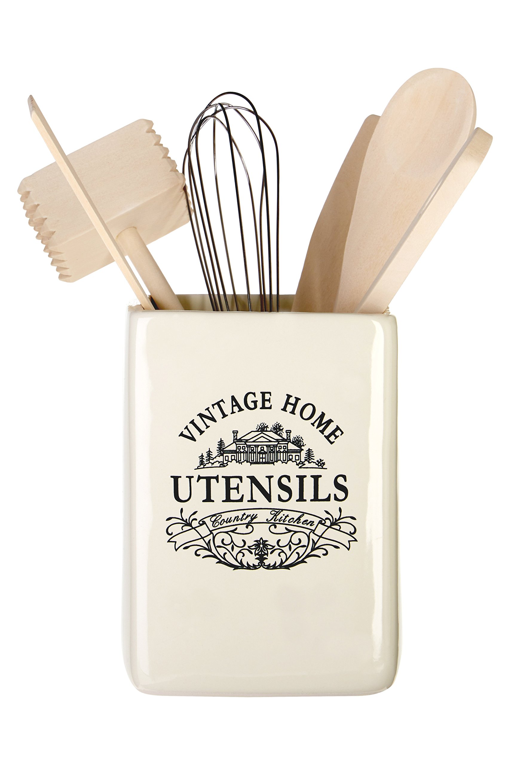 Premier Housewares Cutlery Organiser / Utensils Holder / Cutlery Holder / Kitchen Utensils Holder / Stoneware Cutlery Caddy - White