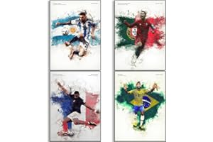 BAOGELI Messi, Ronaldo, Mbappe, Neymar Soccer Canvas Poster Wall Art Print Set of 4 Gifts for Boys Living Room Bedroom Decor Unframed: 8x12inch