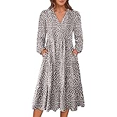 ANRABESS Women's Long Lantern Sleeve Floral Midi Dresses 2026 Spring V Neck Casual Flowy A-line Tiered Boho Vacation Dress