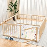 Baby Playpen,Wooden and Toddler Playpen,Play Pen for Babies and Toddlers Kids Indoor,Wooden Babies with Locking Baby Gate,Easy to Assemble,Play Pen Area Indoor(53x53x24 Inch)