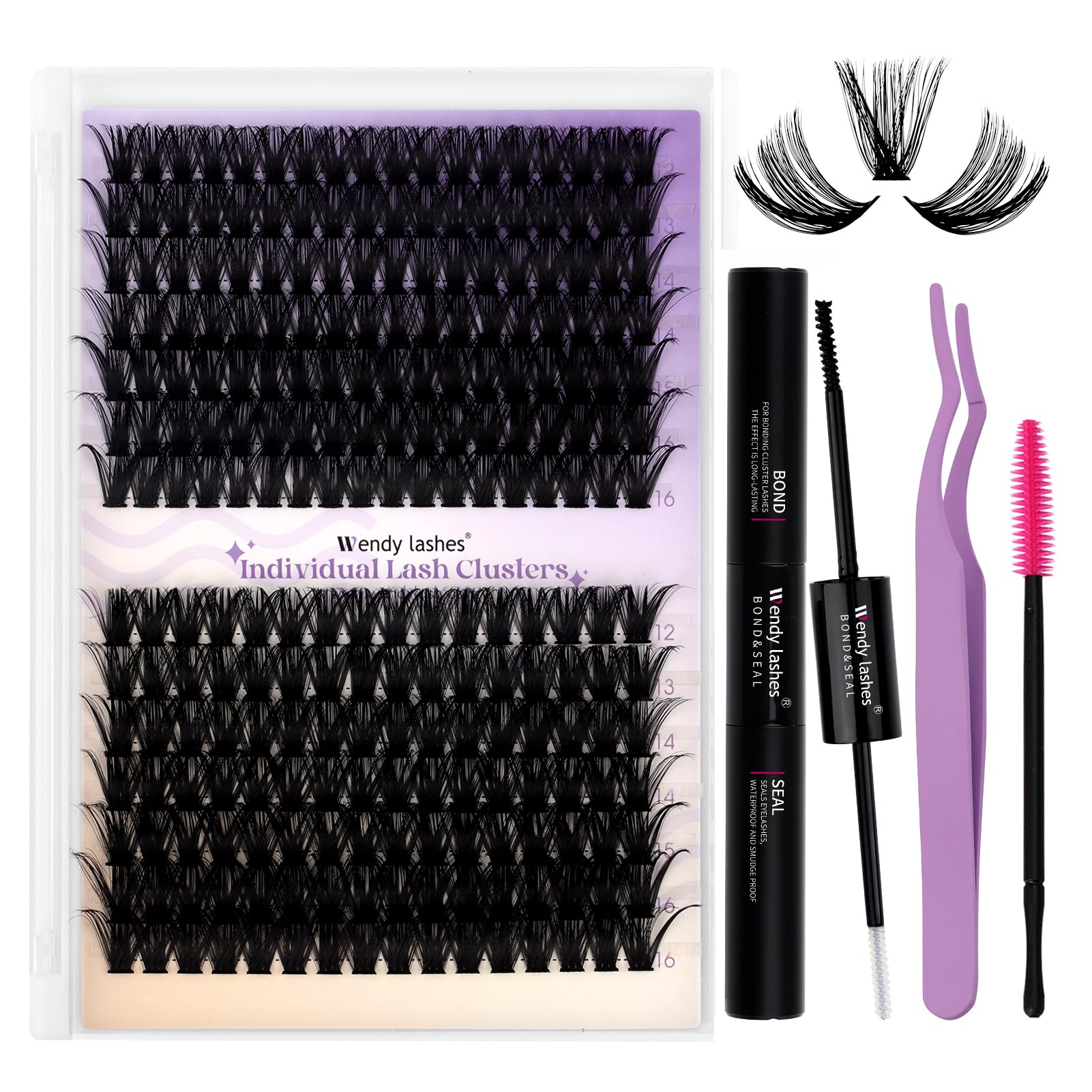 Lash Clusters Kit 60D+80D Cluster Lashes C Curl 0.07 12-16mm DIY Lash Extensions Kit Wide Stem Individual Eyelash Clusters Eyelash Extension(60D+80D-0.07C-1216) — image 1