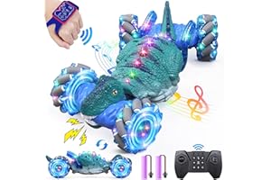 OSIMILY Remote Control Car,Dinosaur Toys car for Kids,2.4GHz LED Gesture Sensing RC Car,4WD Rotation RC Stunt Car with Lights and Music,Dino Toys for Kids Ages 3 4 5 6 7 Gifts for Boys Girls(Blue)