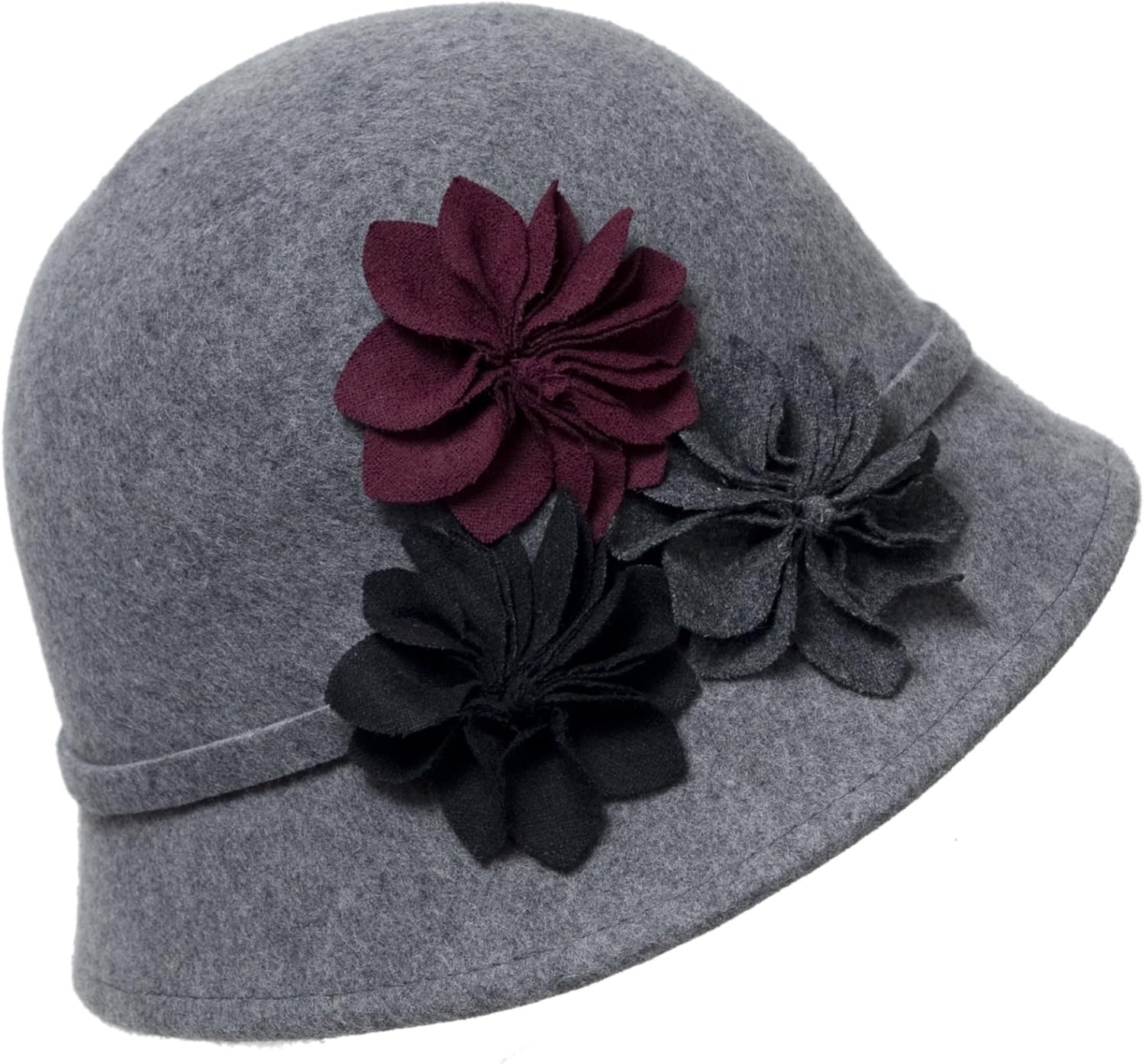 SCALA Women's Vintage Inspired Gray Wool Cloche Hat with Flowers