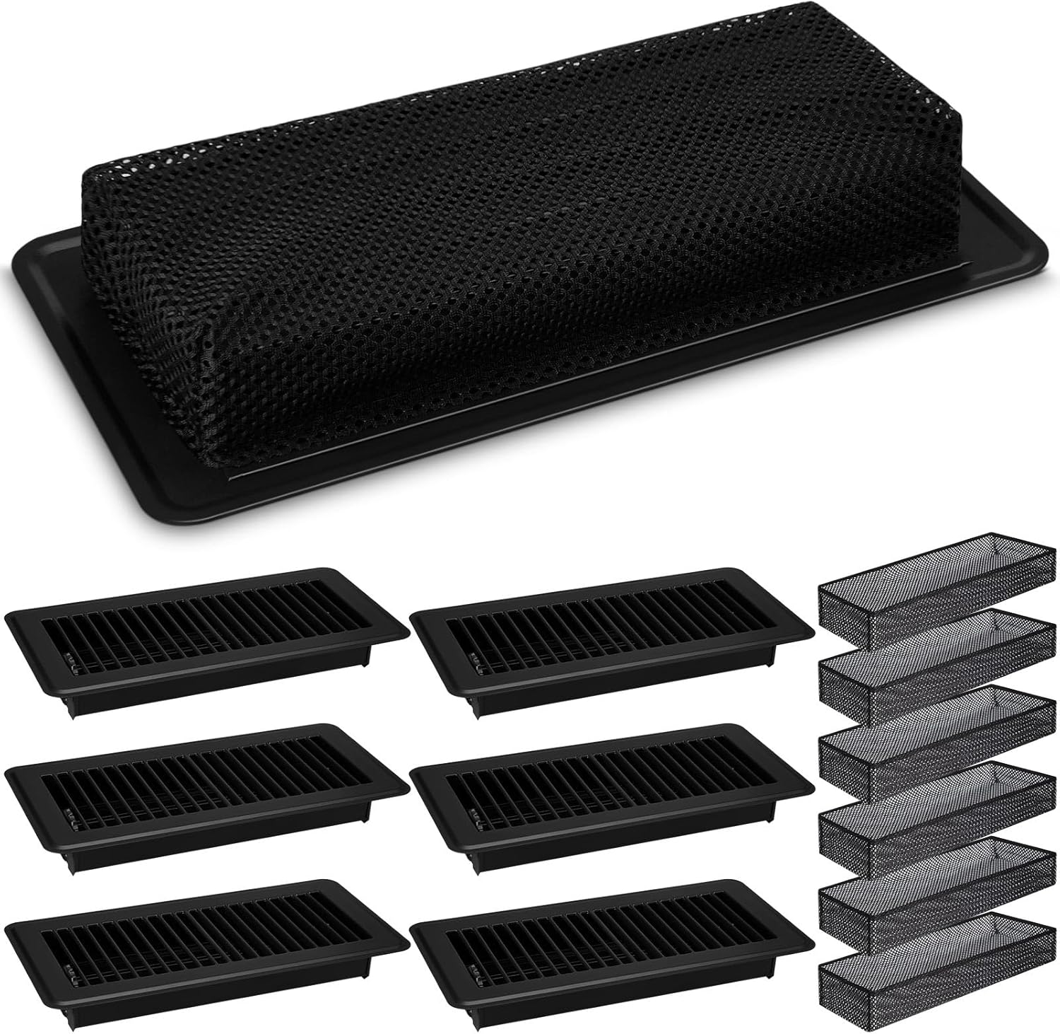 Registers, Grilles & Vents - Therwen 12 Pcs Floor Vents Register with Cover Trap Set, Heavy Duty Floor Vent Covers Walkable Design with Damper and Floor Register Screen Vent Mesh Filters for Floor Replacement (Black,4