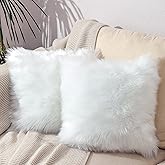 linmopm Excluding Insert Faux Fur Sheepskin Pillow Cover White Shag Fuzzy 18x18 Inch White 2 Pcs Super Soft Fluffy Cushion Plush Pillow Case Luxury Living Room Sofa Bed Home Decor Chair Cushion