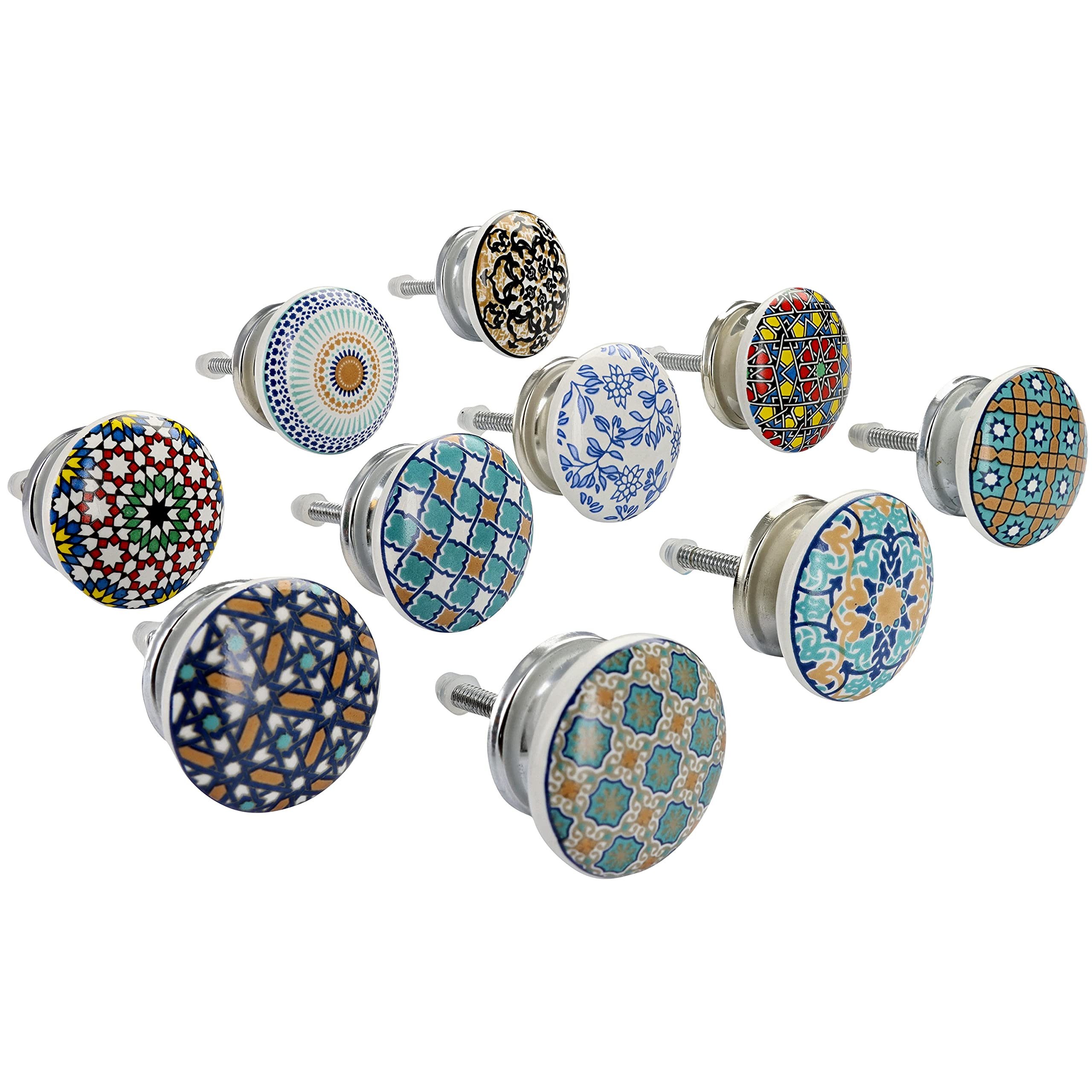 G Decor Positive Energy VI Assorted Designs Ceramic Door Knobs, Vintage, Shabby Chic, Interior Furniture, Cabinet Cupboard Drawers Pulls Handles (10-Pack)