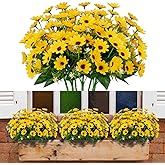 LANKAMO 8 Bundles Sunflowers Artificial Flowers Fake Mums Flowers Outdoor UV Resistant No Fade Fall Plants Faux Silk Daisy Indoor Home Wedding Garden Office DIY Décor(Yellow)