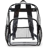 Amazon Essentials Transparent Clear School Backpack, Water-Resistant PVC Plastic, Reinforced Shoulder Straps, 17 x 7 x 13 in (Previously Amazon Basics)