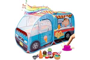 Kiddzery Ice Cream Truck Play Tent for Kids - Pretend Play Toy Food Set - Pop Up Icecream Playhouse Toys with Music Button - Birthday Gift for Girls & Boys - Indoor & Outdoor Tents for Toddlers & Baby