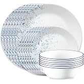 Corelle Vitrelle 18-Piece Service for 6 Dinnerware Set Triple Layer Glass and Chip Resistant, Lightweight Round Plates and Bowls Set, Indigo Speckle