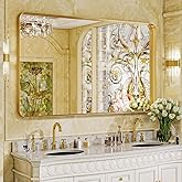 VooBang Bathroom Mirror 30x56 inch, Golg Gorgeous Deep Frame Wall Mirror with Shatterproof Tempered Glass, Modern Bathroom Vanity Mirror for Over Sink Hanging Horizontal or Vertical, Gold