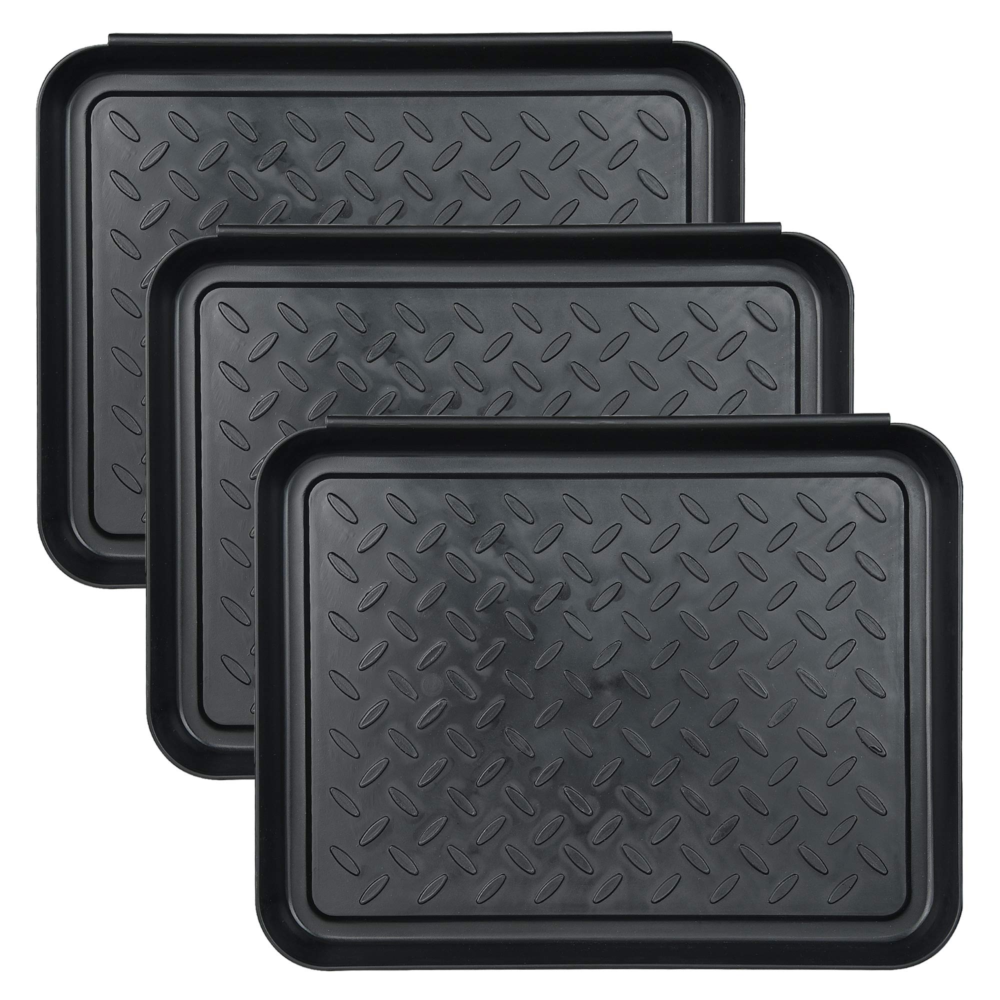 Set of 3 Square Boot Tray, Akamino Plastic Utility Shoe Mat Tray for Entryway Indoor and Outdoor Use in All Seasons, 13.7x10.6x1inch,Black
