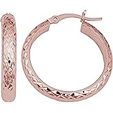 Kooljewelry 14k Gold Diamond-cut Round Hoop Earrings (yellow gold or rose gold)