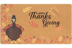 Bawnhaw Thanksgiving Doormat Turkey Maple-Leaf for Front Door Indoor Outdoor Entrance Porch, Faux-Coir Non-Slip Dirt-Trapping Fall Decor Door Mat 17"x30"