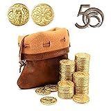 50 PCS Gold Coins & PU Leather Bag, DND Metal