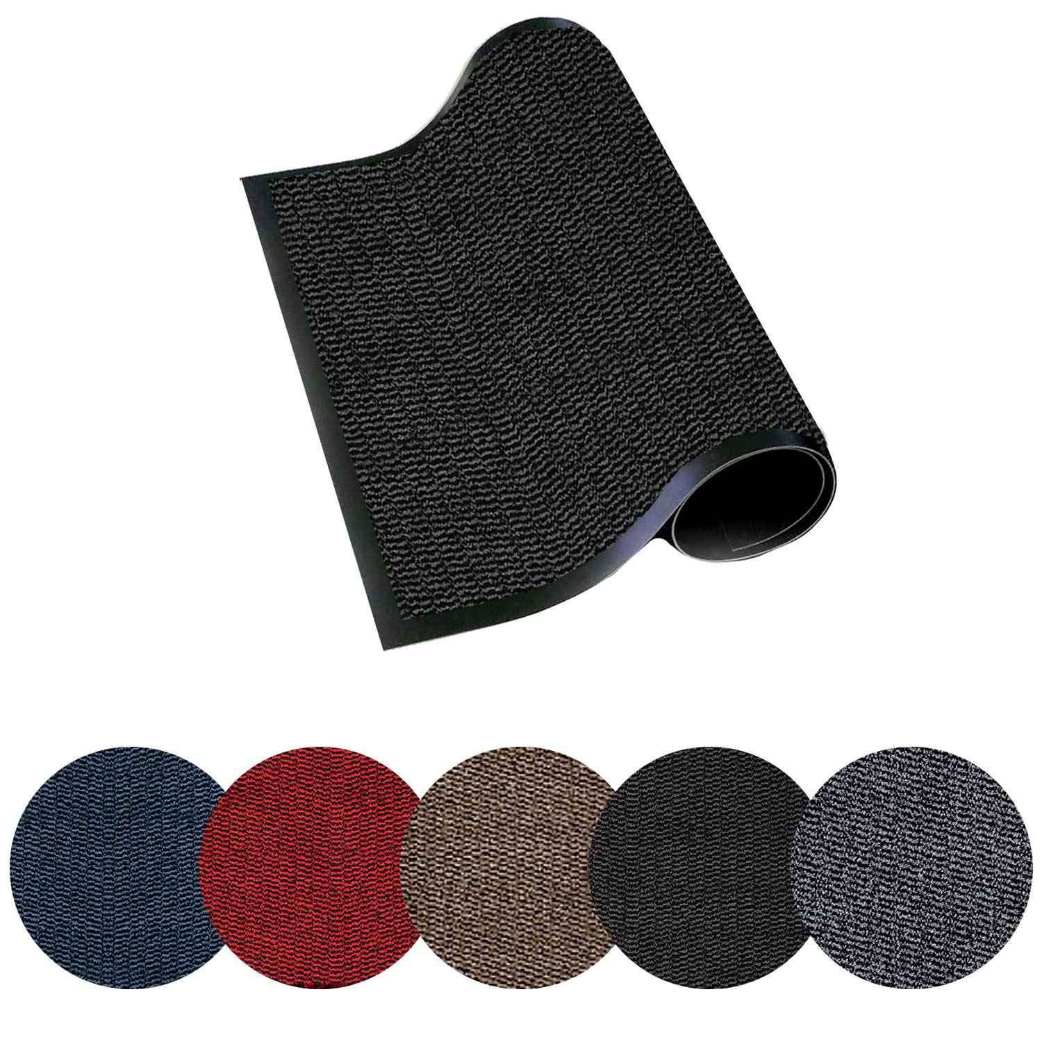 Trendsco - Dirt Trapper Door Mat Indoor & Outdoor - Non Slip Rubber Backing Carpet and Floor Mat for Home, Kitchen & Office - Super Absorbent Washable Rug Mat for Front & Back Door (Black || 50 x 80)