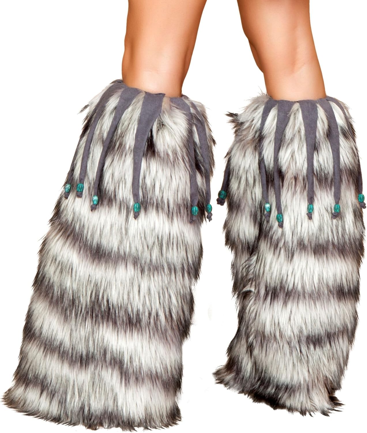 Roma Costume Leg Warmer with Beaded Fringe, Grey Stripe, One Size: Clothing