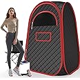 DECOKTOOL Portable Sauna Box - Portable Steam Sauna for Home with 2.6L 1200W Steamer, 99 Minute Timer, 9 Levels Temperature Settings, Remote Control and Folding Chair for Sauna Box, Red