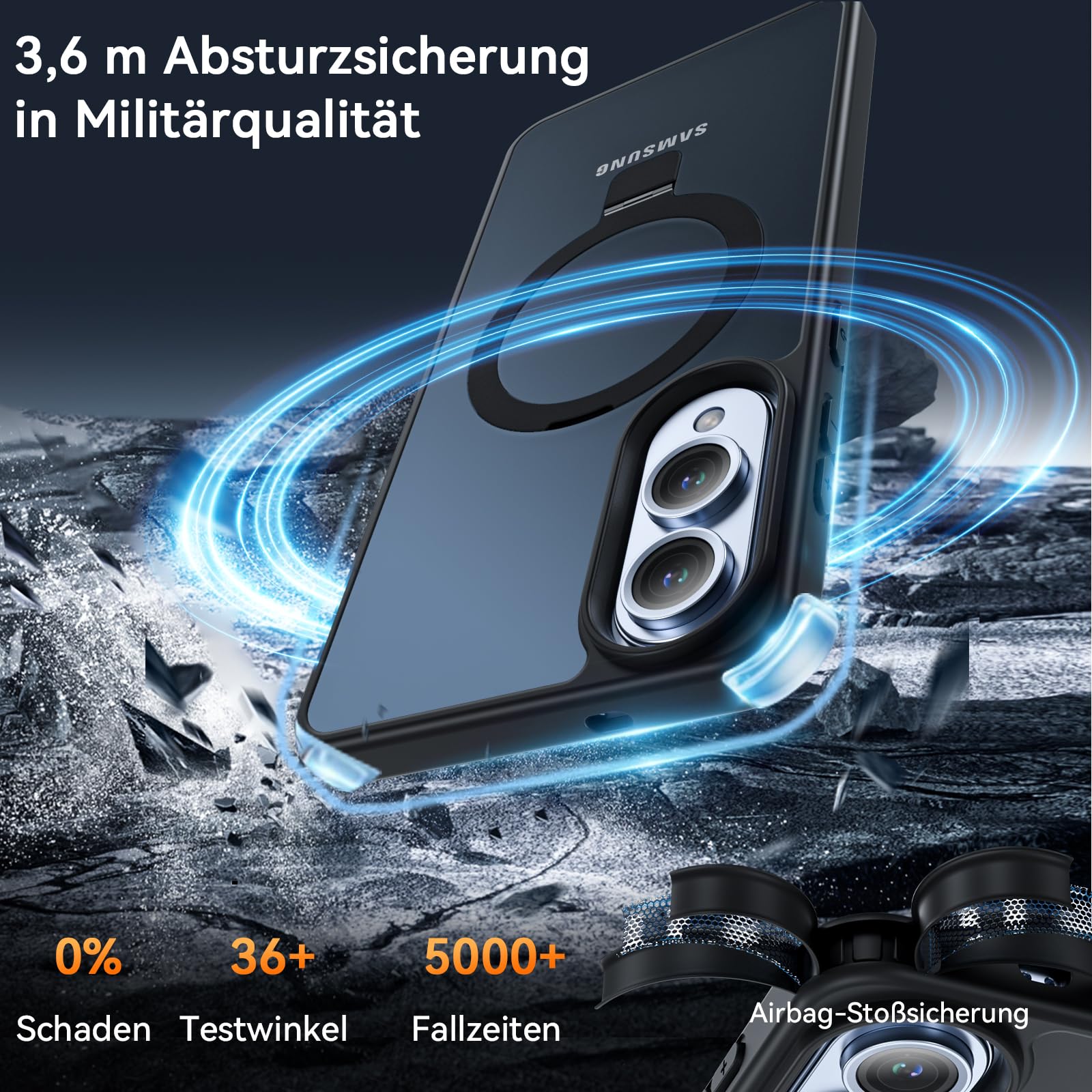 Cum2giff Hülle für Samsung Galaxy S25 Edge Hülle mit Ständer, Magnetische Schutzhülle, Durchscheinend Matt Stoßfeste Handyhülle Samsung S25 Edge Case, Schwarz 6