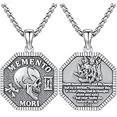 Adnix Skull Necklace 925 Sterling Silver Memento Mori Necklace Goth Skull Halloween Jewelry for Men Women