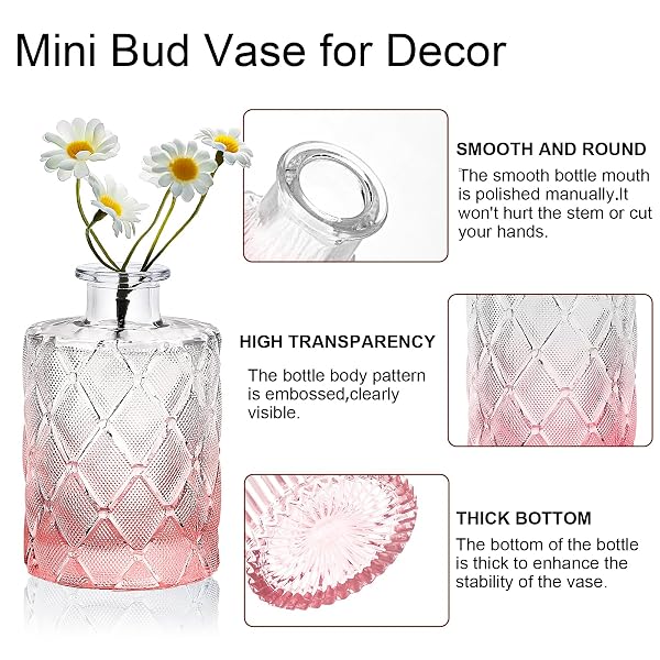 ARME BUD VASE SET OF 32, PINK VASES IN BULK BUD VASE FOR FLOWER SMALL GLASS VASES FOR WEDDING CENTERPIECES, VINTAGE CUTE MINI FLOWER VASE, HOME TABLE FLOWER DECOR