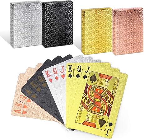 Amazon Tihic トランプ 格子縞 ブラック ゴールド シルバー ピンク 4色 防水 フレックスカードセット 洗える 精巧な金箔 ギフト マジック カードゲーム パーティーなど用 カードゲーム トランプ おもちゃ