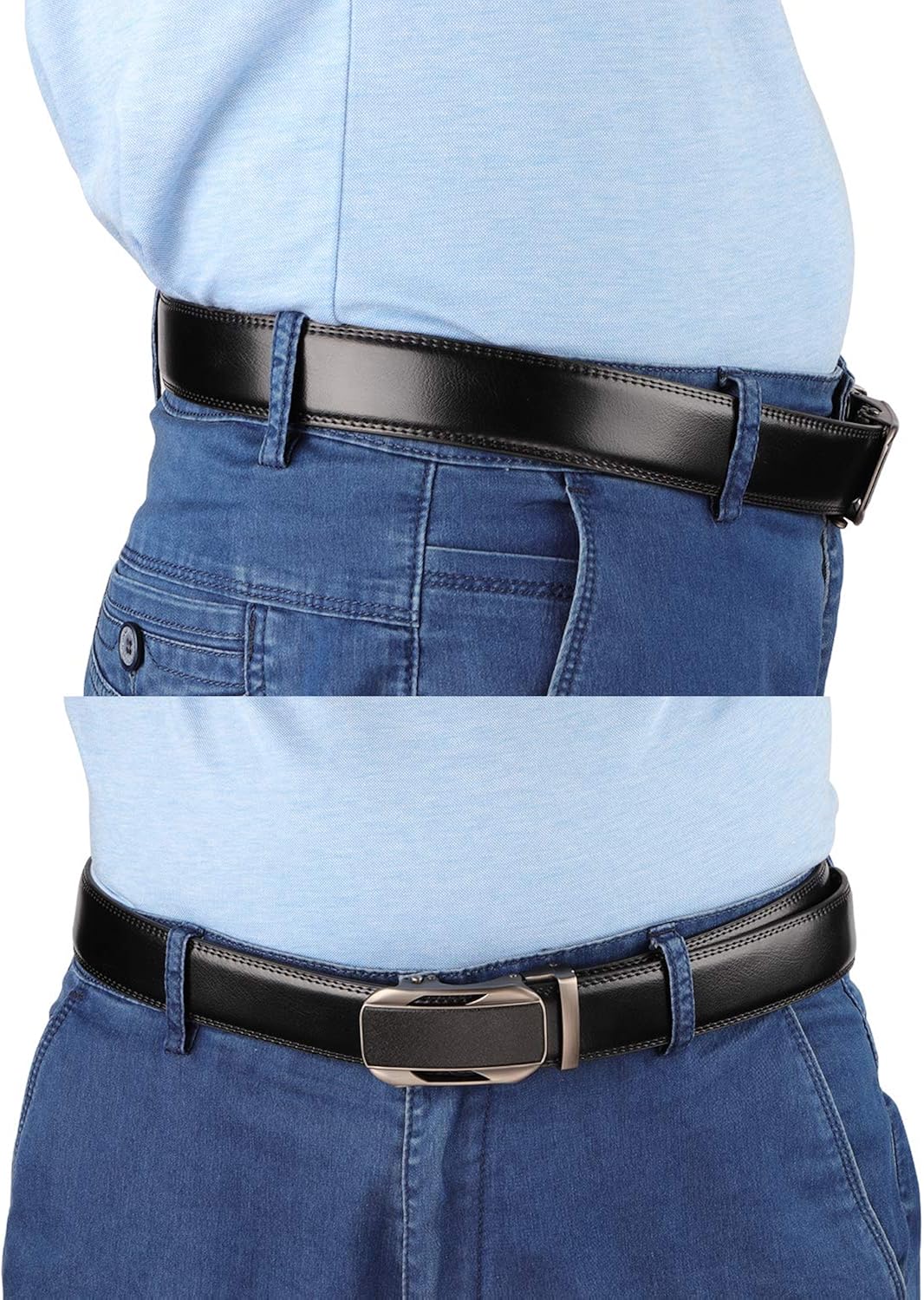 MayBest Genuine Leather Slide Ratchet Belt for Men with Automatic Buckle-Trim to Fit at  Men’s Clothing store
