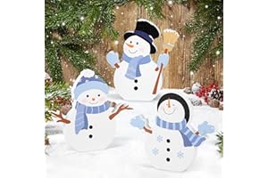 COCHIE Snowman Christmas Decorations Indoor, Cute Winter Tiered Tray Decor Set of 3, Wooden Snowman Blocks Xmas Table Decoration for Party Home Office Shelf Door (Let It Snow)