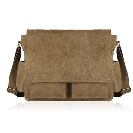 SMRITI 16-Zoll Canvas Umhängetasche Schultertasche Messenger Bag - Kaffee