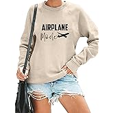 NIUPIHALA Women Airplane Mode Sweatshirt Funny Letter Print Travel Tops Casual Long Sleeve Spring Fall Pullover Top