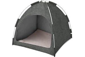 PISPETS Cat Tent Cave House with Non-Deformable Elastic Fiber Frame and Removable Cushion for Your Feline Friends (Darkgrey)
