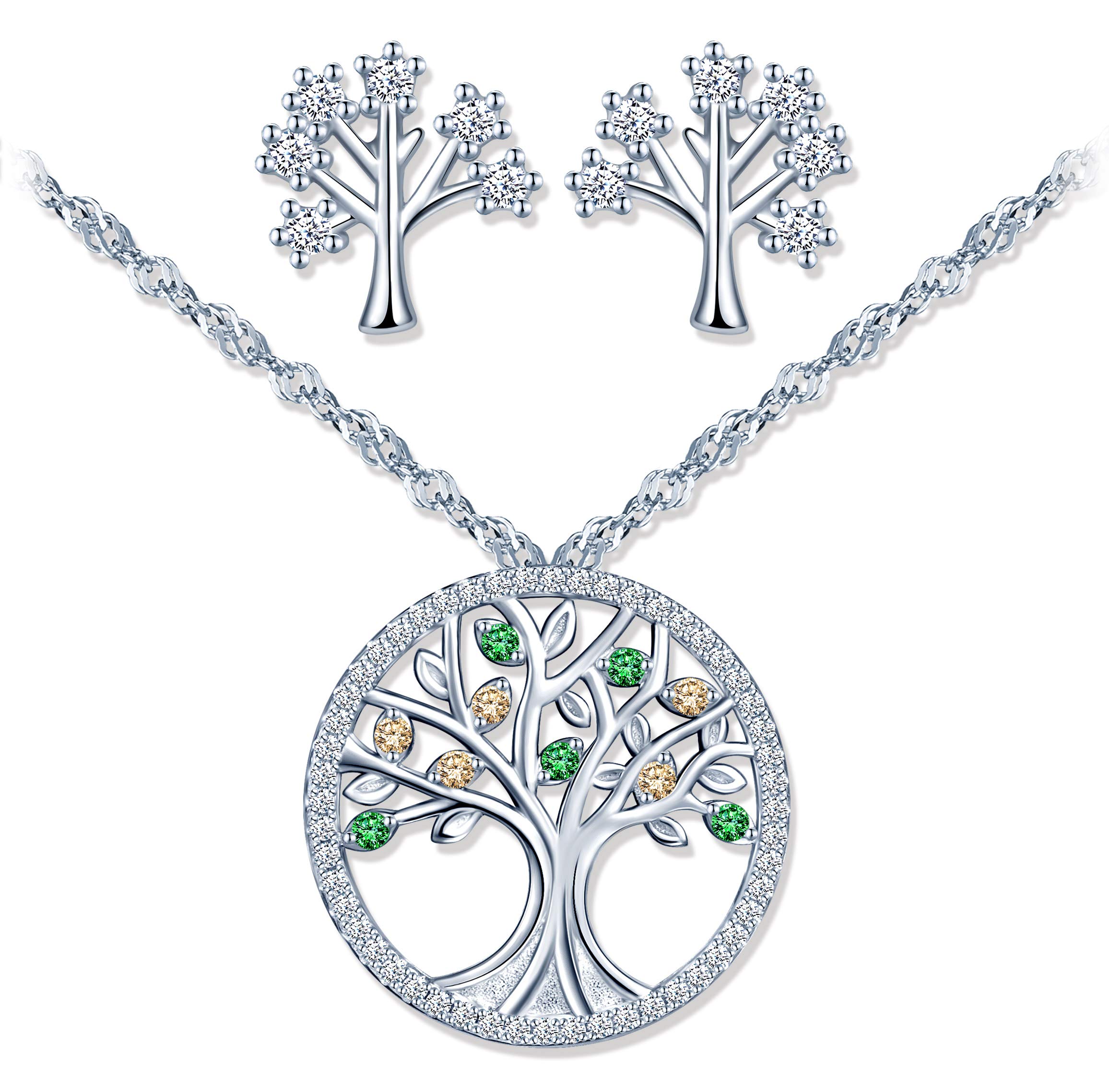 Yumilok Tree of Life Jewelry Set 925 Silver Zircon Jewellery for Mother Women