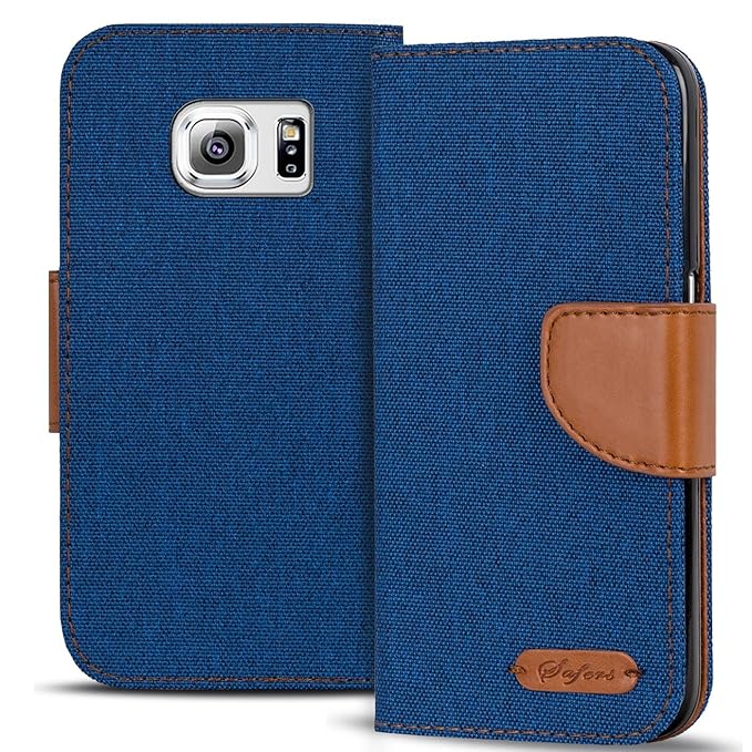 Verco Galaxy S6 Edge Hülle, Schutzhülle für Samsung Galaxy S6 Edge Tasche Denim Textil Book Case Flip Case - Klapphülle Blau