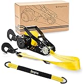 Strapinno Retractable Ratchet Tie-Down Strap, 2in x 15ft Heavy-Duty with Snap Hooks,10,000lbs Breaking Strength & 3,333lbs Working Load Limit, Comes with a 36-Inch Axle Strap (Direct Hook 1PC)